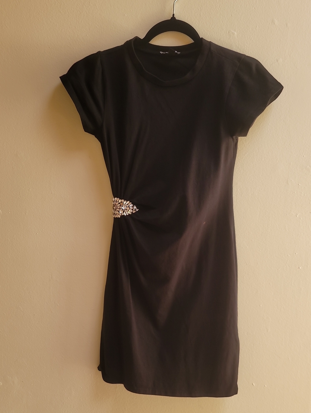 Express Black Short-Sleeve Jewel Accent Dress